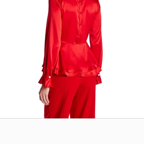 Nanette Lepore Red Satin Peplum Blouse - Picture 2 of 5